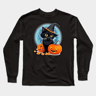 Halloween Black Cat Long Sleeve T-Shirt